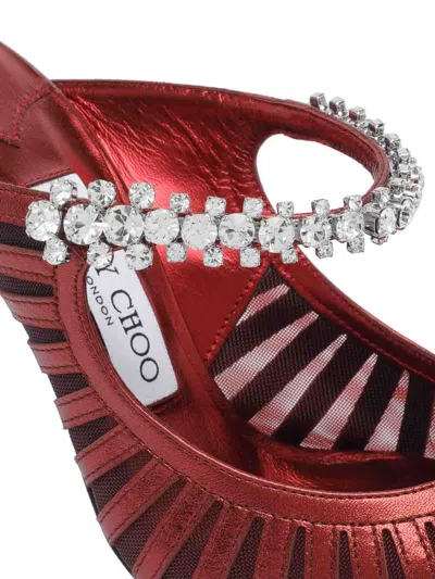 Jimmy Choo Bing 65 Embellished Leather And Mesh Pumps In Red