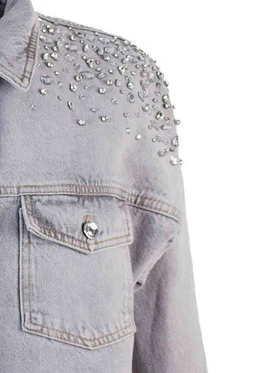 Liu •jo Relaxed Fit Grey Coat With Embellished Shoulders In Blue