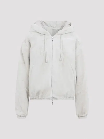 Moose Knuckles Plush Hooded Jacket With Zippered Pockets In White