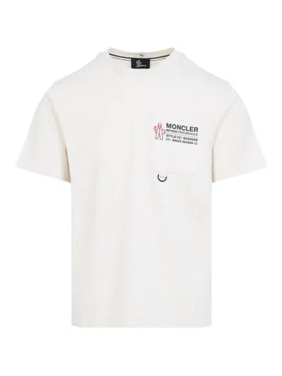 Moncler Cotton T-shirt With Embossed Logo Grenoble Clothing In White