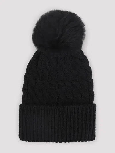 Moncler Wool Hat Featuring Cable Knit And Pom Detail In Black