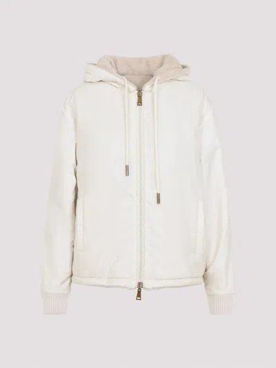 Moncler Teddy And Nylon Reversible Padded Hoodie Clothing In White