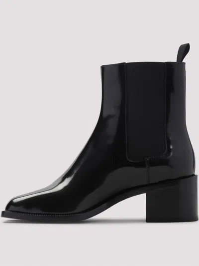 Maison Margiela Glossy Black Split-toe Ankle Boots With Mid-height Block Heel In Black