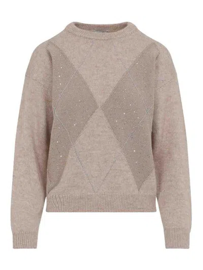 Peserico Cashmere Lurex-embellished Sweater With Diamond Pattern In Multi