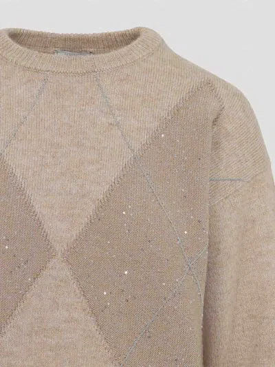 Peserico Cashmere Lurex-embellished Sweater With Diamond Pattern In Multi