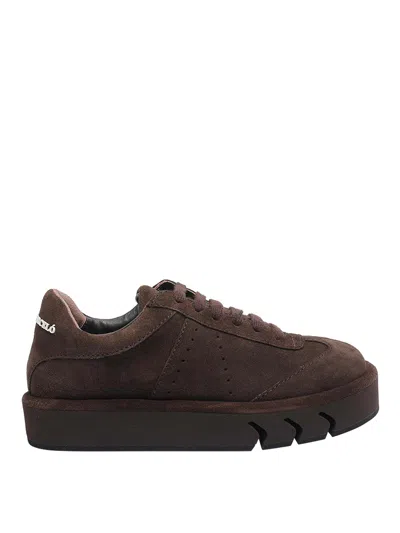 Paloma Barceló Low-top Sneakers In Brown Suede With Embossed Logo In Brown
