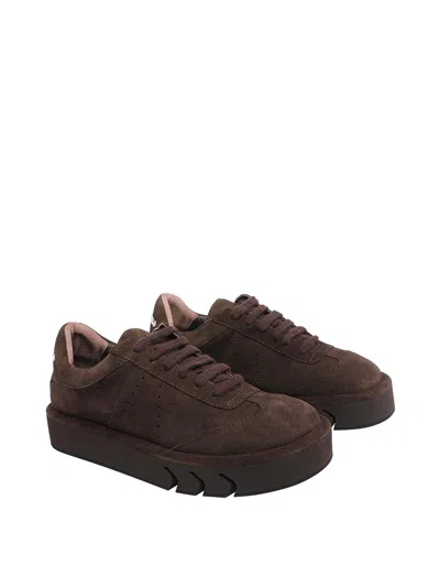 Paloma Barceló Low-top Sneakers In Brown Suede With Embossed Logo In Brown