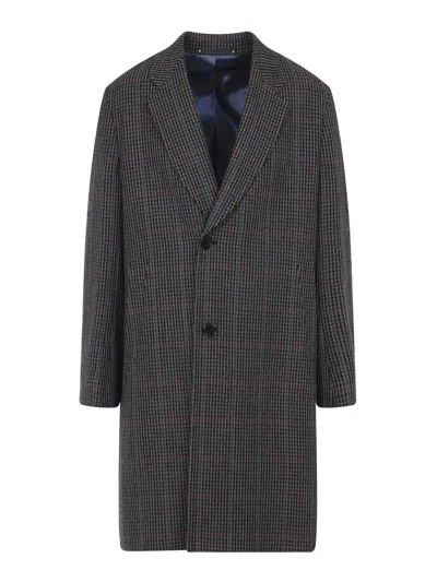 Paul Smith Long Grey Wool Blend Coat In Gray