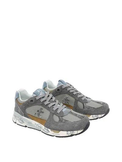 Premiata Dynamic Grey Sneakers With Textured Panels In Gray