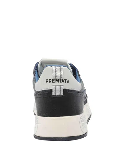 Premiata Layered White Sneakers With Textured Leather And Tpu Overlays In Multi