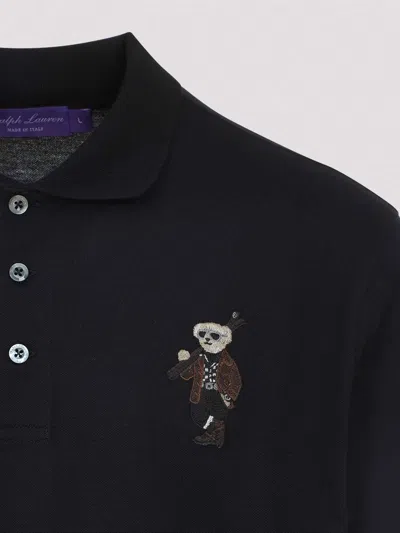 Ralph Lauren Long-sleeve Polo Shirt With Embroidered Bear Motif In Black