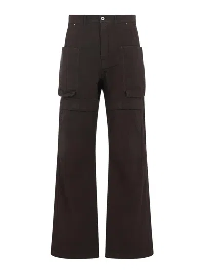Rick Owens Stefan Flared Grain De Poudre Wool Cargo Trousers In Gray