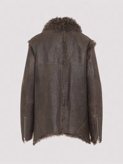 Rick Owens Brown Jacket With Reversible Design And Asymmetric Hem In Leather Woman In Brown