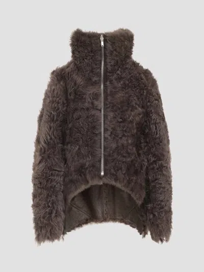 Rick Owens Brown Jacket With Reversible Design And Asymmetric Hem In Leather Woman In Brown