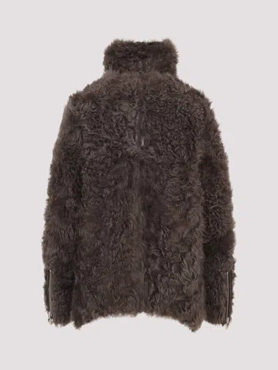 Rick Owens Brown Jacket With Reversible Design And Asymmetric Hem In Leather Woman In Brown