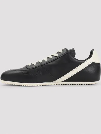 Rick Owens Black Low-top Sneakers With Contrasting Details In Leather Man In Black