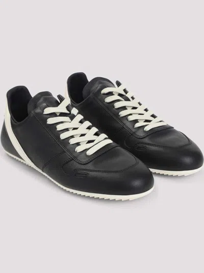 Rick Owens Black Low-top Sneakers With Contrasting Details In Leather Man In Black