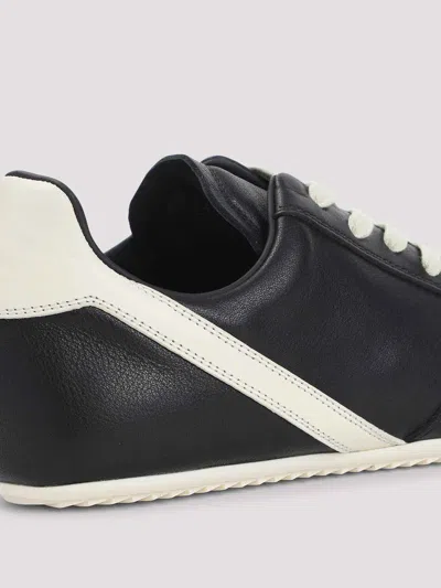 Rick Owens Black Low-top Sneakers With Contrasting Details In Leather Man In Black