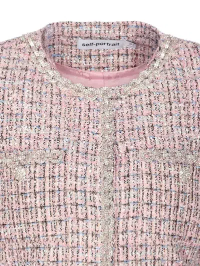 Self-portrait Self Portrait Crystal-embellished Tweed Jacket In Pink