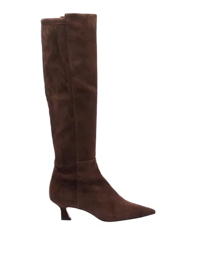 Stuart Weitzman Chocolate Suede Winnie Boots In Brown