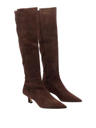 Stuart Weitzman Chocolate Suede Winnie Boots In Brown
