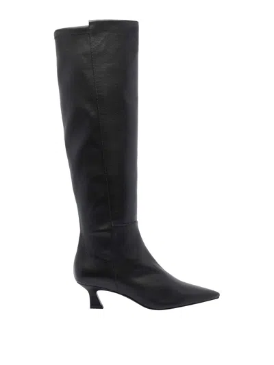 Stuart Weitzman Leather Knee High Pointed Toe Boots In Black