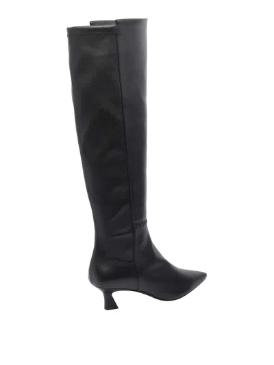 Stuart Weitzman Leather Knee High Pointed Toe Boots In Black