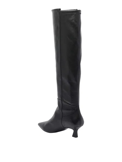 Stuart Weitzman Leather Knee High Pointed Toe Boots In Black