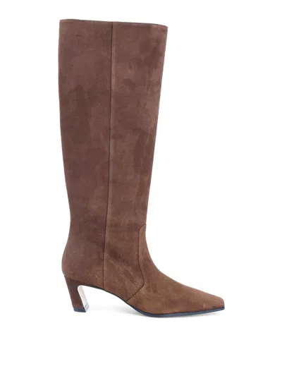 Stuart Weitzman Mid-height Suede Boots With Pointed Toe And Side Zipper In Brown