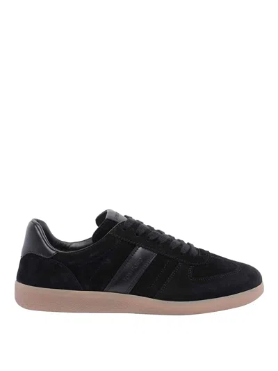 Tom Ford Leather Sneakers With Logo In Black