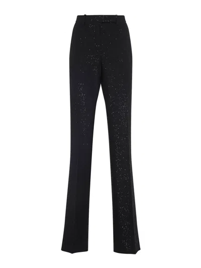 Tom Ford Sequined Wool Blend Crepe Tailored Straight Pants In Black