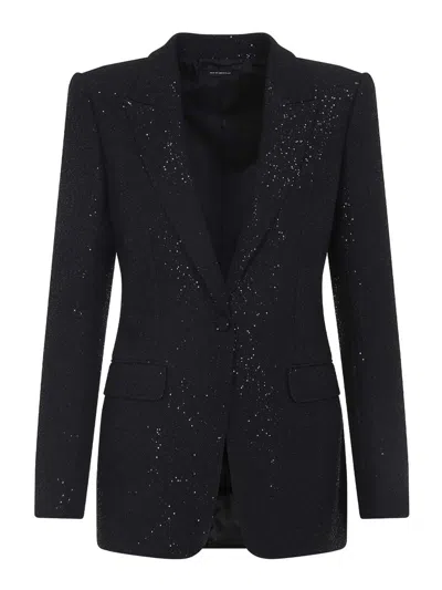 Tom Ford Single-breasted Wool Blend Crepe Jacket With Sequins In Black