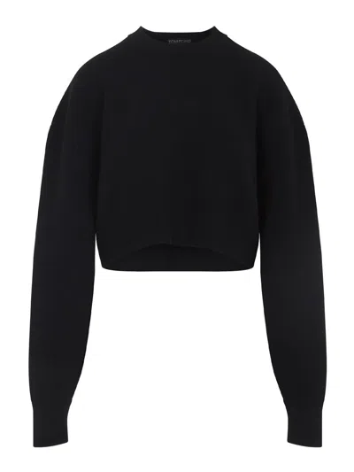 Tom Ford Sculptural Double Face Virgin Wool Blend Crop Sweater In Black