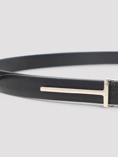 Tom Ford Supple Grain Leather Slim T Belt In Black
