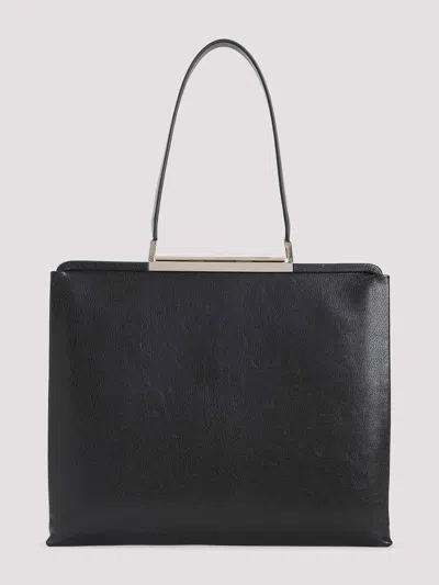 Tom Ford Rectangular Smooth Goat Leather Handbag With Polished Metallic Accent In Black