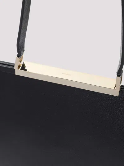 Tom Ford Rectangular Smooth Goat Leather Handbag With Polished Metallic Accent In Black