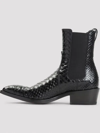 Tom Ford Shiny Python Stamped Leather Chelsea Boots In Black