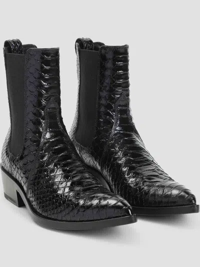Tom Ford Shiny Python Stamped Leather Chelsea Boots In Black