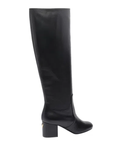 Via Roma 15 70mm Calf-leather Block-heel Knee-high Boots In Black