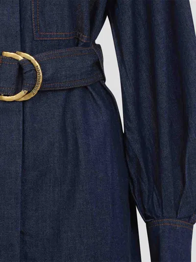 Zimmermann Ink Blue Cotton Denim Cargo Mini Dress In Blue