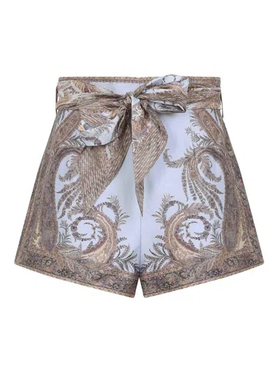 Zimmermann Multicolor Shorts With Belt And All-over Paisley Print In Silk And Cotton Woman In Neutral