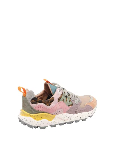 Flower Mountain Yamano 3 Pink And Yellow Suede And Nylon Trainers In Multi