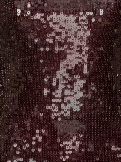 Rotate Birger Christensen Bordeaux Sequin Crewneck Mini Dress With Flared Sleeves In Tech Fabric Stretch Woman In Brown