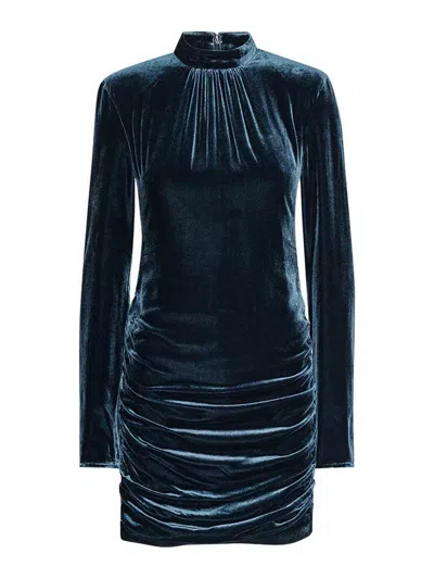 Rotate Birger Christensen Blue Mini Dress With High Neck And Rear Zip Closure In Velvet Woman In Blue