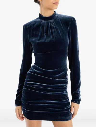 Rotate Birger Christensen Blue Mini Dress With High Neck And Rear Zip Closure In Velvet Woman In Blue