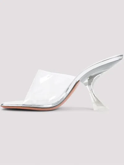 Amina Muaddi Metallic Open-toe Sandals With Sculptural Heel In White