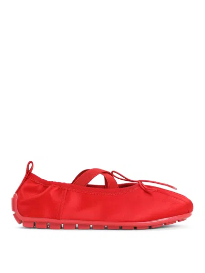 Simone Rocha Satin-finish Ballerina Flats With Pleated Detailing And Bow In Red