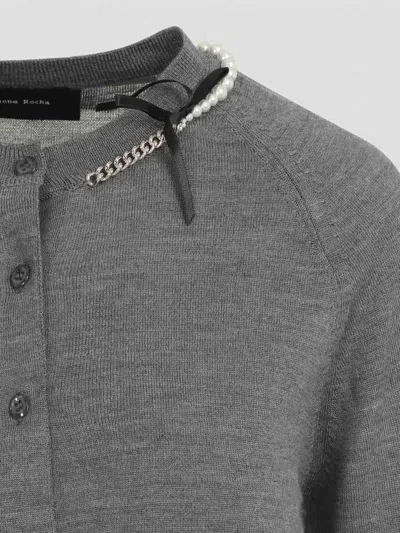 Simone Rocha Button-down Cardigan With Decorative Neckline Elements In Gray