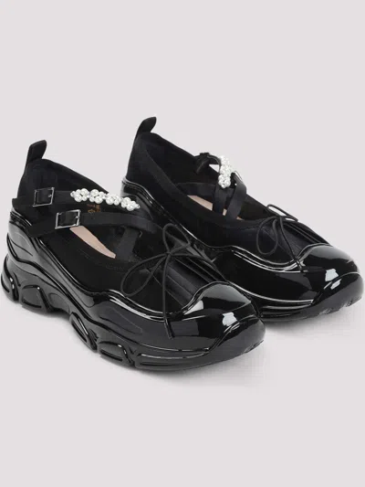Simone Rocha Criss Cross Ballerina Shoes With Pearl Embellishments In Black