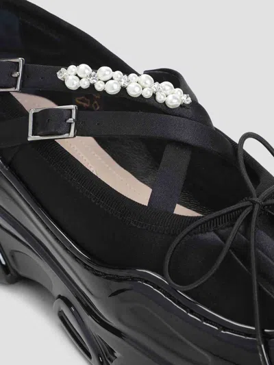 Simone Rocha Criss Cross Ballerina Shoes With Pearl Embellishments In Black